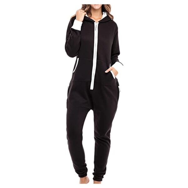 Adult Solid One Piece Full-Length Hooded Onesie Thumbnail