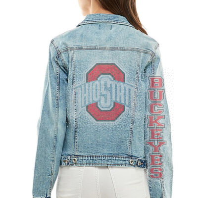 Ohio State with Buckeyes Sleeve - Stretched Ladies Casual Denim Jacket Thumbnail