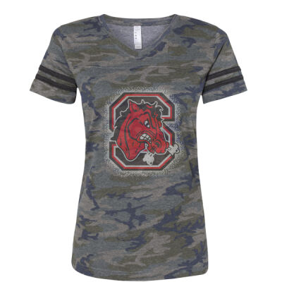 BIG RED LOGO - Women's Football V-Neck Fine Jersey Tee Thumbnail