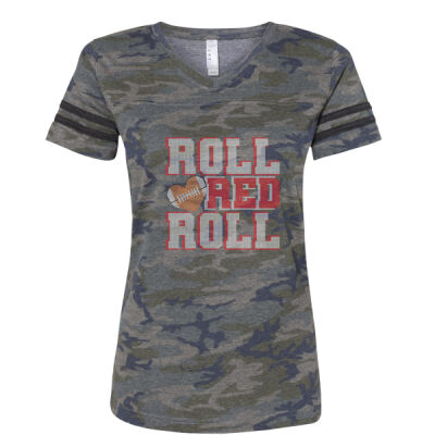 ROLL RED ROLL - Women's Football V-Neck Fine Jersey Tee Thumbnail