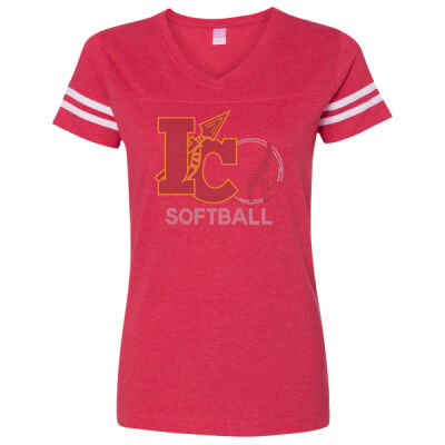 IC SOFTBALL - Women's Football V-Neck Fine Jersey Tee Thumbnail